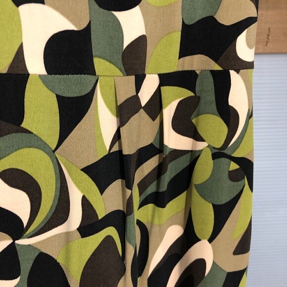 Tahari ASL Abstract Print Green Brown Cream Sleeveless Midi Dress Sz14 - Picture 6 of 16